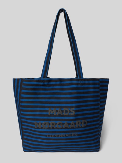 Produktfoto, Shopper aus Baumwolle mit Logo Modell 'Boutiqno Athene' von MADS NØRGAARD, blau-schwarze Streifen, offene Struktur, Stofftextur