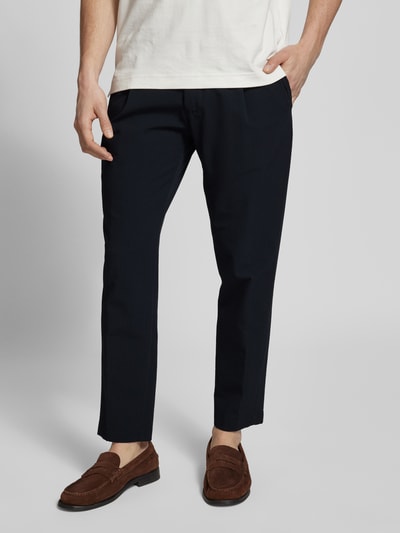 Strellson Tapered fit bandplooibroek met structuurmotief, model 'Lui' Marineblauw - 4