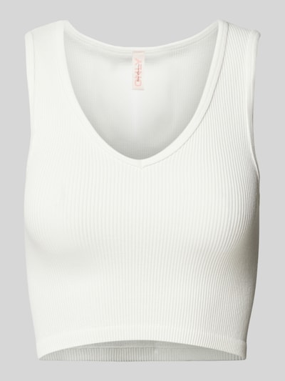 Only Korte top met fijnrib, model 'GWEN' Offwhite - 2