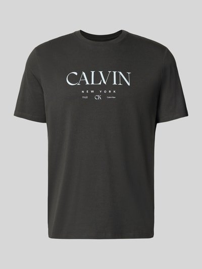 Produktfoto, T-Shirt mit Label-Print und Rundhalsausschnitt von CK Calvin Klein aus reiner Baumwolle in Schwarz, Regular-Fit, glatte Textur