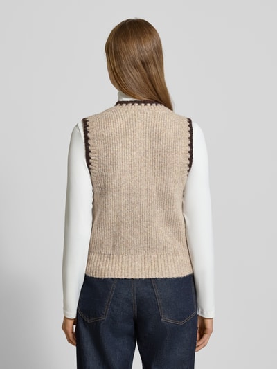 Stefanel Strickweste mit Rundhalsausschnitt und Kontrastkante Beige 5