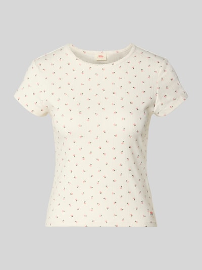 Produktfoto, Regular Fit T-Shirt aus Baumwoll-Mix Modell 'DRY GOODS TEE' van Levi's®, crème kleurig met fijn floral allover patroon, fijn ajourbreisel, korte mouwen, ronde hals, dames T-shirt