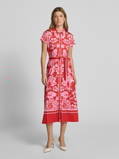 Oui Długa sukienka z wiązanym paskiem Jasnoczerwony 4