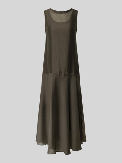 Produktfoto, Midikleid mit Leinen-Anteil Modell 'Welsa' von OPUS im Lyocell-Mix, gerader Schnitt, Rundhalsausschnitt, Teilungsnaht, schlichte Textur, Schlüsselloch-Ausschnitt auf der Rückseite, Rückenlänge 129 cm, Brustweite 48 cm, Farbe Oliv