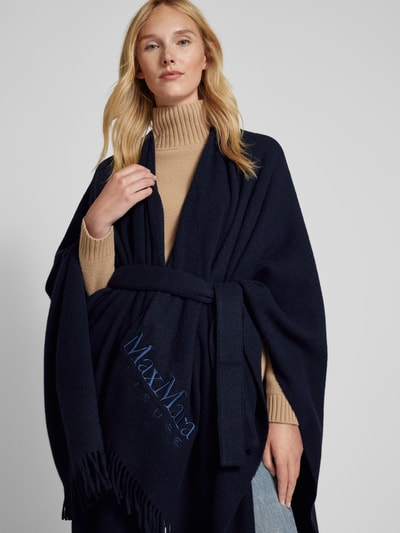 MaxMara Leisure Ponczo z mieszanki wełny z wyhaftowanym logo model ‘MARTORA’ Granatowy 3