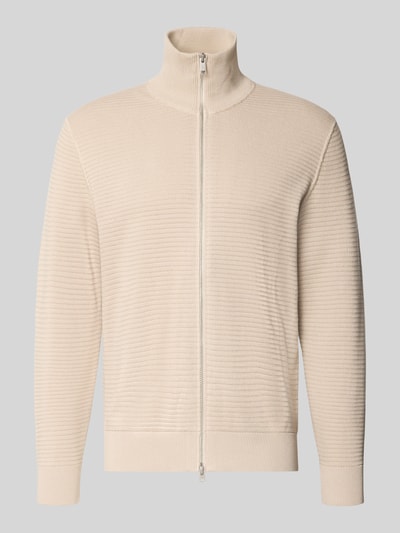Produktfoto, cremefarbene Regular Fit Strickjacke aus reiner Baumwolle von Marc O'Polo, feine Rippenstruktur und glatte Oberfläche, Herren Pullover von Marc O'Polo