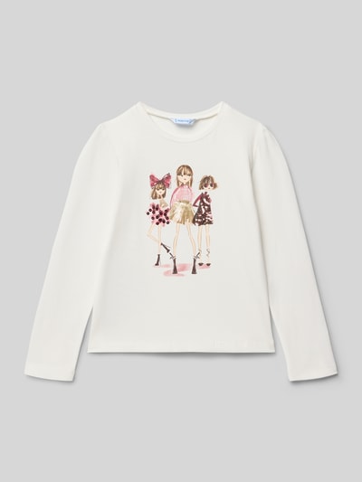 Mayoral Bluzka o kroju regular fit z długim rękawem i nadrukiem z motywem Złamany biały 1