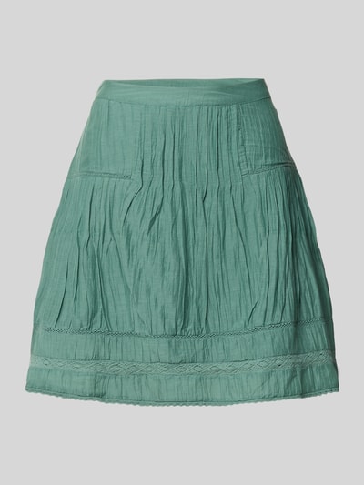 Produktfoto, Mini-Rock aus Baumwoll-Viskose-Mix Modell 'DEBORAH' von Pepe Jeans in Uni-Optik, A-Linie, Spitzen-Einsätze, grüner Farbton, strukturierte Textur