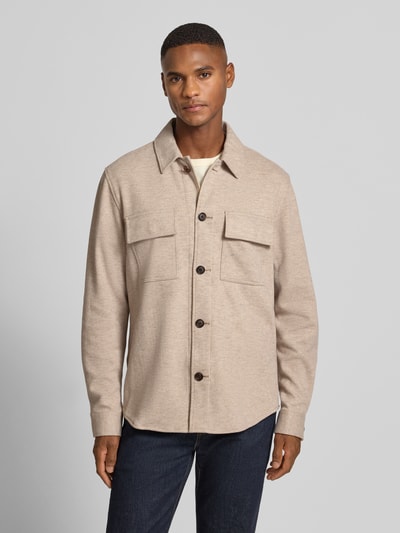 Profuomo Kurtka koszulowa o kroju relaxed fit z kieszenią na piersi Beżowy 4