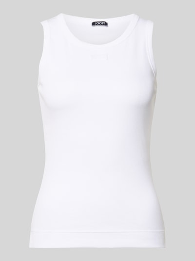 Produktfoto, top Tanktop in Ripp-Optik von JOOP!, mieszanka bawełny i elastanu, krój slim fit, wyhaftowane logo, okrągły dekolt, długość tyłu w rozmiarze 36: 55 cm, kolor biały, jednolita faktura