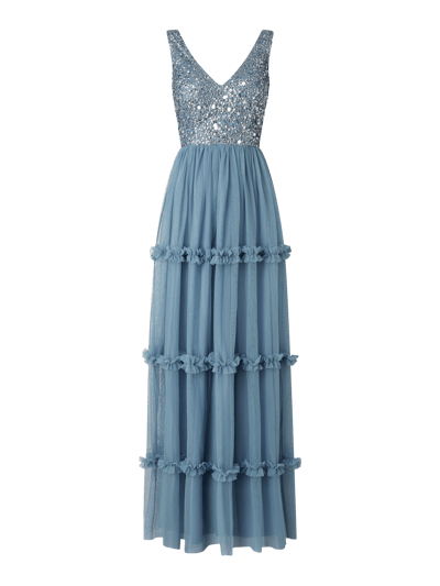 LACE & BEADS Abendkleid aus Mesh mit Pailletten Modell 'Maryan' Bleu 1