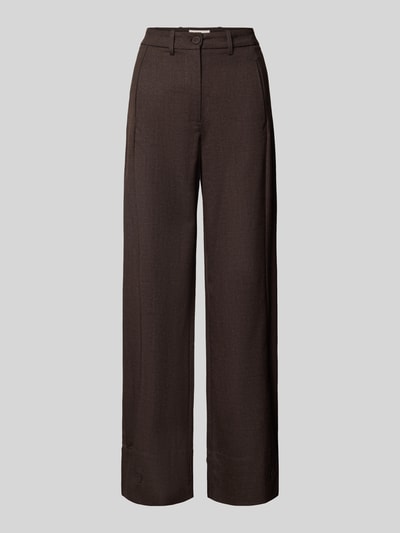Produktfoto, Straight Fit Stoffhose mit Zip-Fly von Stefanel in dunklem Braun, Woll-Optik, Gürtelschlaufen, Eingrifftaschen, Knöpfe am Beinabschluss