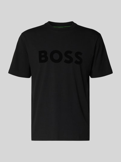 Produktfoto, Regular Fit T-Shirt aus Baumwoll-Mix Modell 'ICONIC' von BOSS Green in Schwarz, unifarben, Rundhalsausschnitt, kurzarm, Label-Prägung