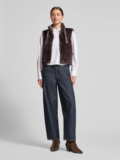 monari Bodywarmer van imitatiebont met opstaande kraag en ritssluiting Chocoladebruin - 1