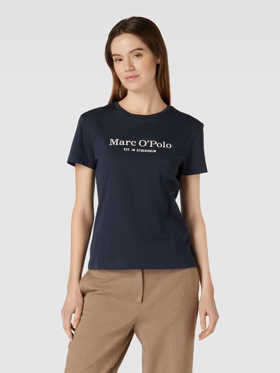 Marc O'Polo T-shirt met labelprint Marineblauw - 4