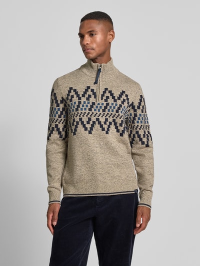 Lerros Sweter z dzianiny o kroju regular fit z kołnierzem zapinanym Beżowy 4