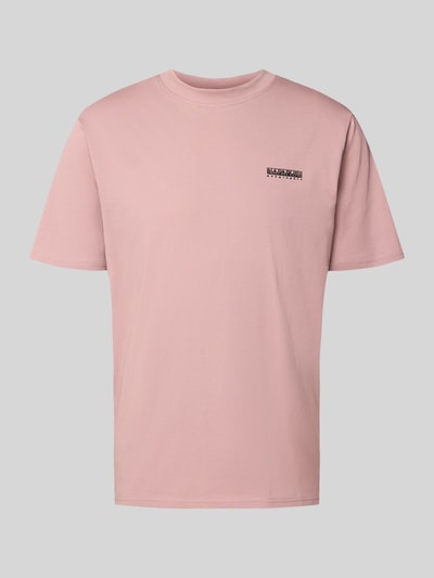 Produktfoto, T-Shirt mit Logo und Rundhalsausschnitt von Napapijri in Altrosa, Baumwoll-Elasthan-Mix, Regular Fit, glatte Textur