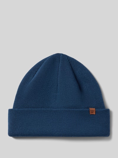 Produktfoto, Beanie mit Umschlagabschluss aus Viskosemix von BARTS in Blau, einfarbig, Rippstrick, Label-Patch, Strickoptik, Herren Mützen