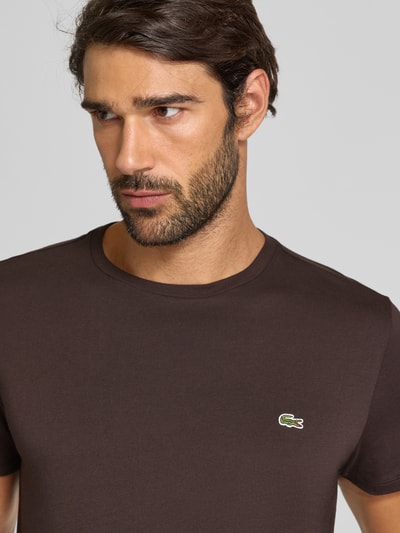Lacoste Regular fit T-shirt van puur katoen, model 'SUPIMA' Donkerbruin - 3