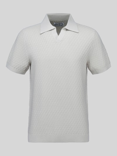 Produktfoto, Poloshirt mit Polokragen und V-Ausschnitt von JAKE*S STUDIO MEN aus reiner Baumwolle in Weiß, strukturierte Oberfläche, Body Fit