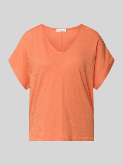 Produktfoto, Regular Fit T-shirt uit puur katoen van Marc O'Polo, dames, melangelook, labelpatch, V-hals, korte mouw, jersey, oranje