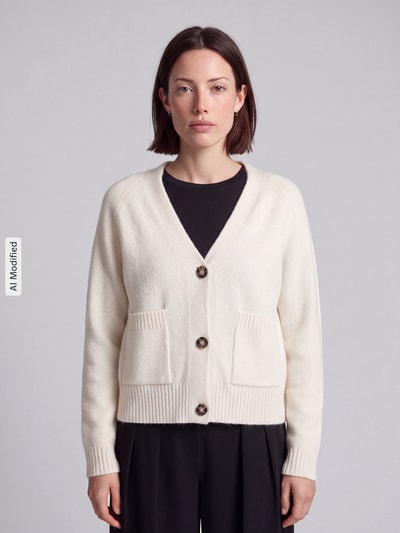 VERO MODA Oversized Strickjacke mit Woll-Anteil Modell 'BOOM'  Ecru 4
