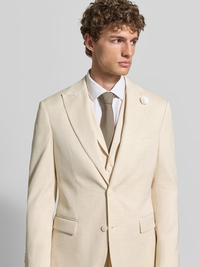 Męskimodel nosi Slim Fit 2-Knopf-Sakko mit Leinen-Anteil von MCNEAL, mieszanka materiałów, kołnierz z połami, kwiatowy detal, brustasza, kieszenie z patką, długość tyłu w rozmiarze 50: 73 cm, szerokość ramion w rozmiarze 50: 45 cm, długość rękawów w rozmiarze 50: 66 cm, jasny kolor, gładka faktura, z przodu, półzbliżenie.