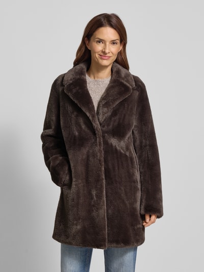 WHITE LABEL Lange jas met imitatiebont Donkerbruin - 4