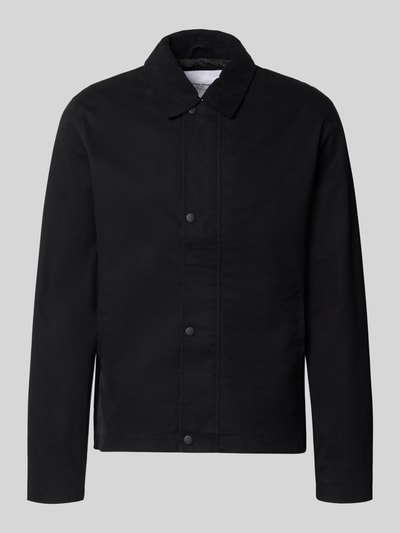 Produktfoto, dunkelblaue Jacke mit Umlegekragen Modell 'GRAHAM' von Jack & Jones, klare Linien, glatte Oberfläche, Knopfleiste, Regular Fit
