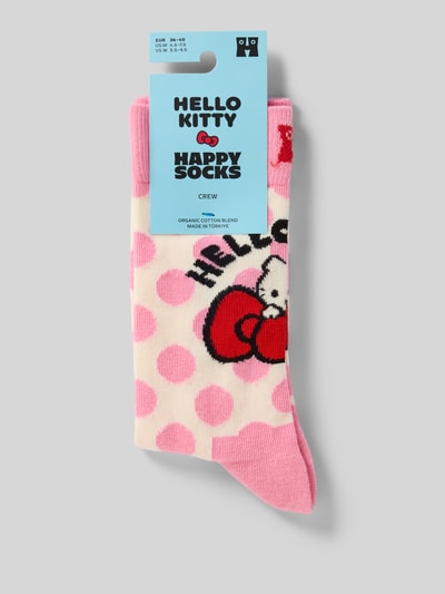 Produktfoto, Skarpety z mieszanki bawełny i elastanu, model 'HELLO KITTY' od Happy Socks, różowe grochy, detal z logo, damskie