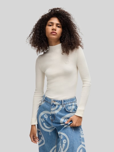 Hugo Blue Slim fit gebreide pullover van geribde viscosemix, model 'SARMIE_B' Wit - 4