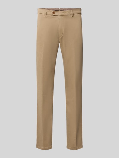 Produktfoto, sandfarbene Hose mit geradem Bein, glatter Baumwoll-Mix, dezente Textur, Regular Fit Chino aus Baumwoll-Mix Modell 'Lupus' von MMX, Herren Chino