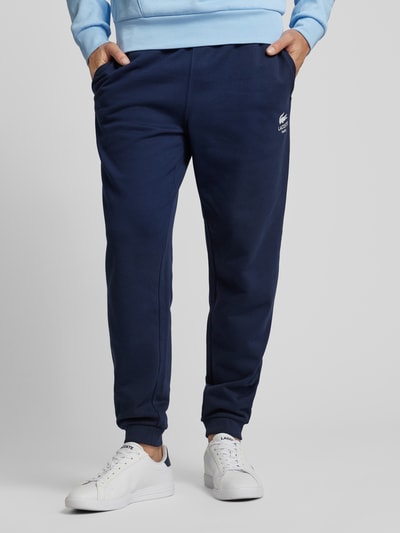 Lacoste Tapered fit sweatpants met labelprint, model 'HERITAGE' Donkerblauw - 4