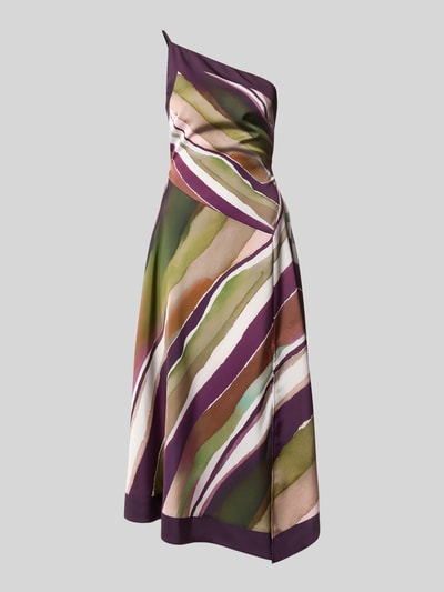 Produktfoto, Midikleid in asymmetrischem Design von Lipsy aus Satin, taillierte Passform, One-Shoulder, abstraktes Streifenmuster