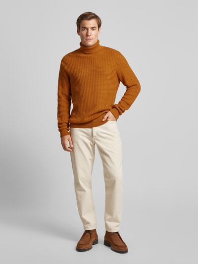 SELECTED HOMME Rollkragenpullover mit Strukturmuster Modell 'ZIG' Orange 1