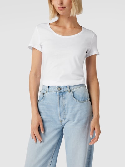 Jake*s Casual T-Shirt mit geripptem Rundhalsausschnitt Weiß 4