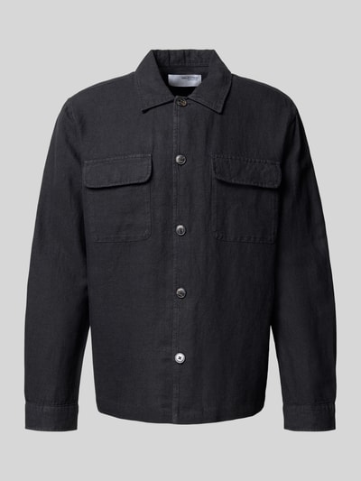 SELECTED HOMME Regular fit linnen overhemdjack met kentkraag, model 'LEROY SUN' Zwart - 2