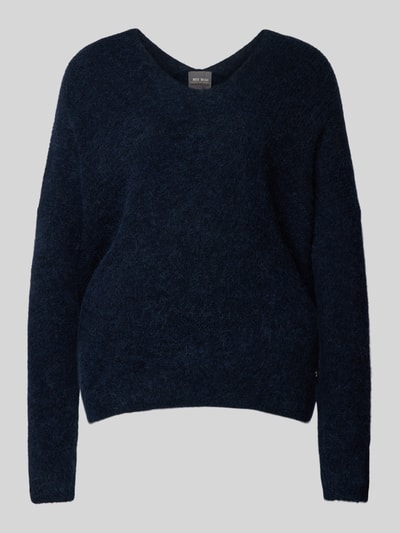 MOS MOSH Gebreide pullover met V-hals, model 'THORA' Donkerblauw - 2