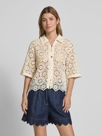 Smith and Soul Bluzka o kroju relaxed fit z koronki szydełkowej Złamany biały 4