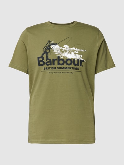 Barbour T-shirt met logodetail, model 'CAST' Olijfgroen - 2