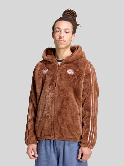 adidas Originals Relaxed Fit Teddyjacke mit Kapuze und Patches Schoko 3
