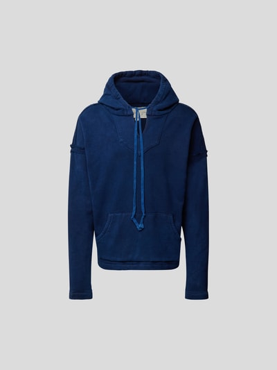 Greg Lauren Oversized Hoodie mit Seitenschlitzen Blau 2