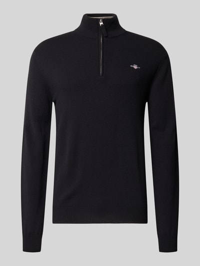 Gant Regular Fit Pullover mit Strick-Optik aus reiner Lammwolle Black 2