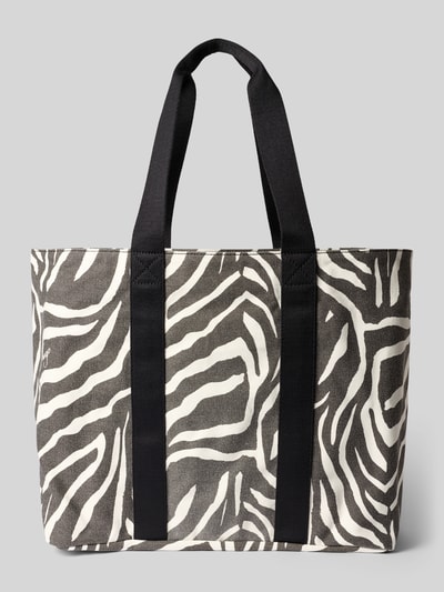 Produktfoto, Shopper aus reiner Baumwolle Modell 'BECKY ZE_TOTE' von HUGO mit Optik:Allover-Muster im Animal-Muster, Label-Print, Tragehenkel, rechteckig, ohne Verschluss, Hauptfach und Reißverschlussfach, strukturierte Oberfläche in Schwarz-Weiß.