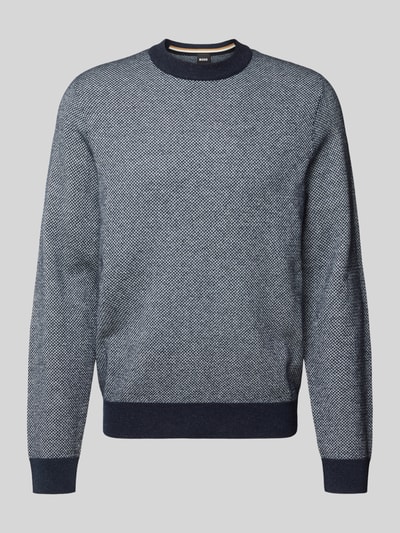 BOSS Regular Fit Strickpullover aus Baumwoll-Schurwoll-Mix Modell 'HESTRO' Marine 2