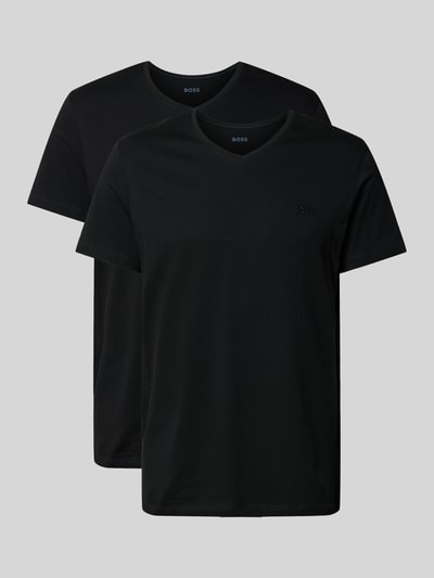 Produktfoto, T-Shirt mit V-Ausschnitt im 2er-Pack Modell 'ComfortS' von BOSS aus reiner Baumwolle, schwarz, gerader Schnitt, unifarben, dezentes Label-Stitching.