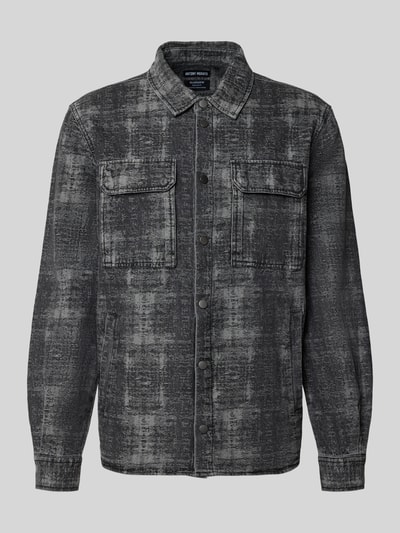 Produktfoto, Regular Fit Hemdjacke aus reiner Baumwolle von Antony Morato, schwarz-grau gemustert, Umlegekragen, Knopfleiste, Brusttaschen, Rückenlänge 75 cm.