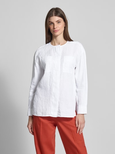 Stefanel Regular Fit Leinenbluse mit Brusttaschen Weiss 4