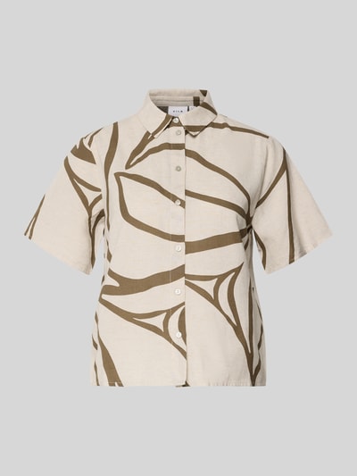 Produktfoto, Bluse aus Viskose-Mix mit Knopfleiste Modell 'PRISILLA' von Vila, beige mit braunem Muster, Straight Fit, Hemdblusenkragen