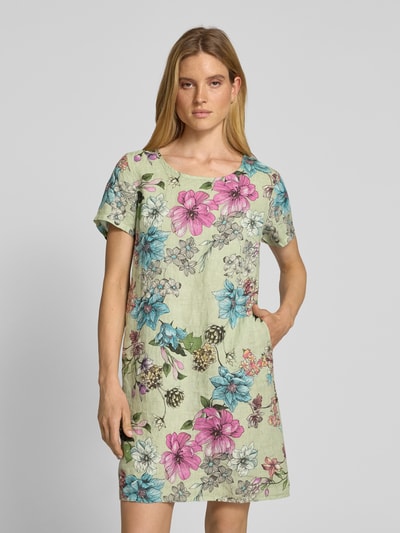 ZABAIONE Knielanges Leinenkleid mit Rundhalsausschnitt Khaki 4